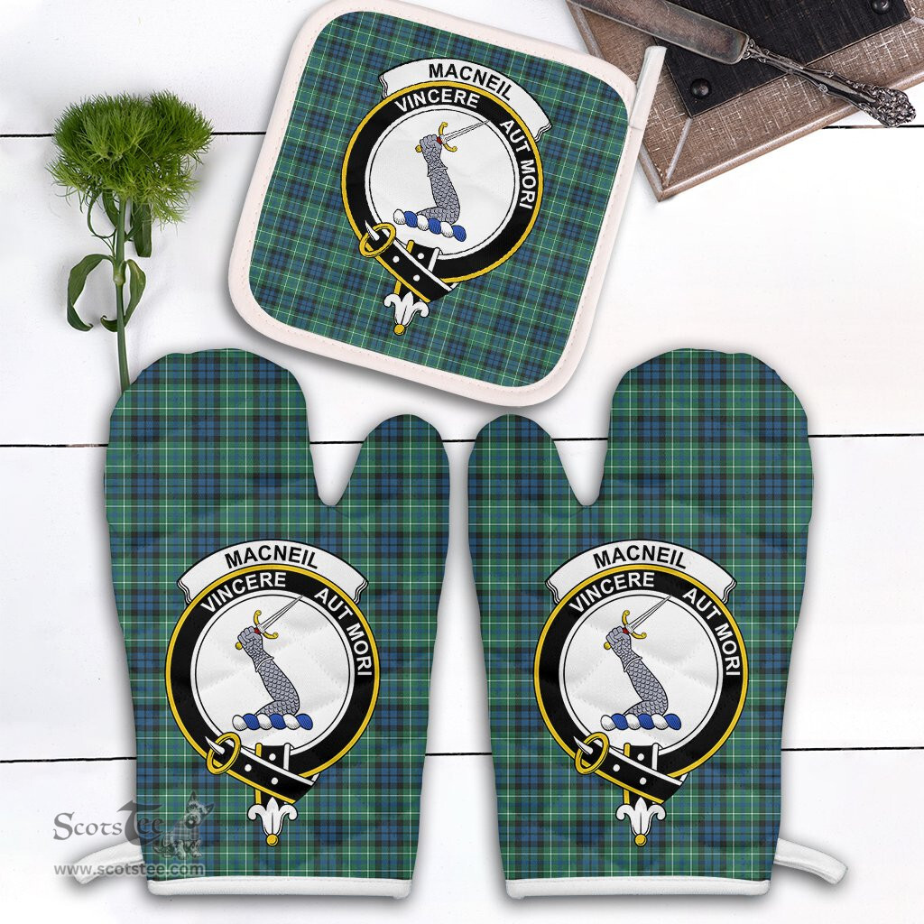 Scottish MacNeil Of Colonsay Ancient Clan Crest Tartan Oven Mitt And Pot Holder Set (2 Oven Mitts + 1 Pot Holder)