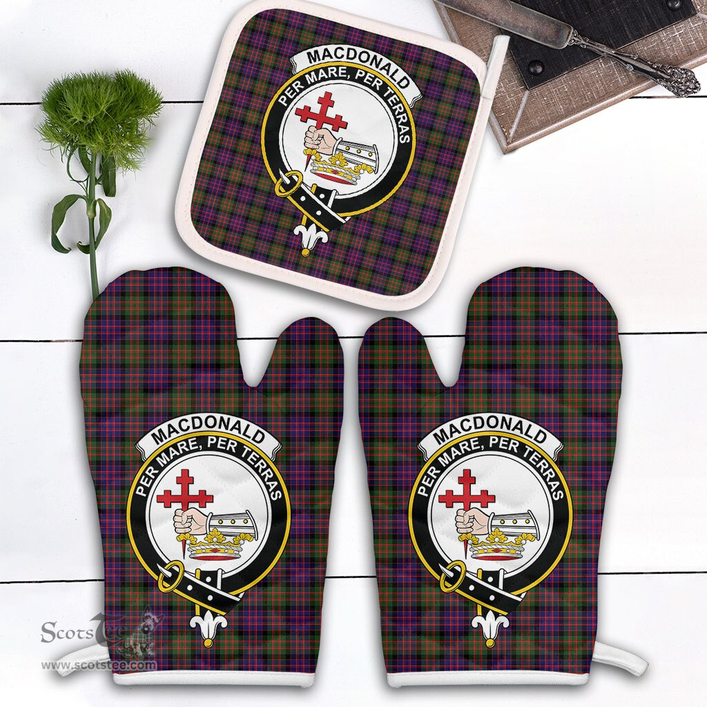 Scottish MacDonald Modern Clan Crest Tartan Oven Mitt And Pot Holder Set (2 Oven Mitts + 1 Pot Holder)