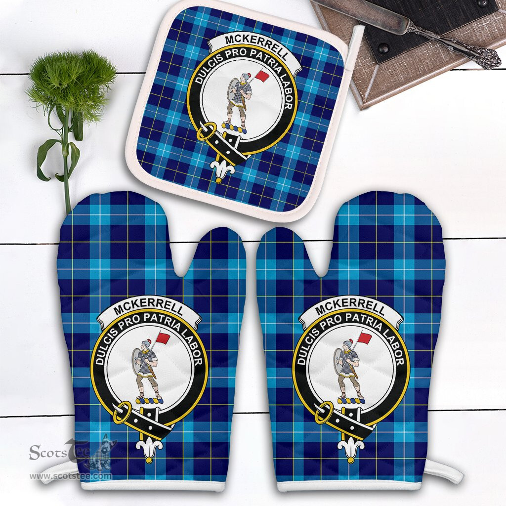 Scottish McKerrell Clan Crest Tartan Oven Mitt And Pot Holder Set (2 Oven Mitts + 1 Pot Holder)