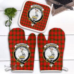 Scottish MacQuarrie Modern Clan Crest Tartan Oven Mitt And Pot Holder Set (2 Oven Mitts + 1 Pot Holder)
