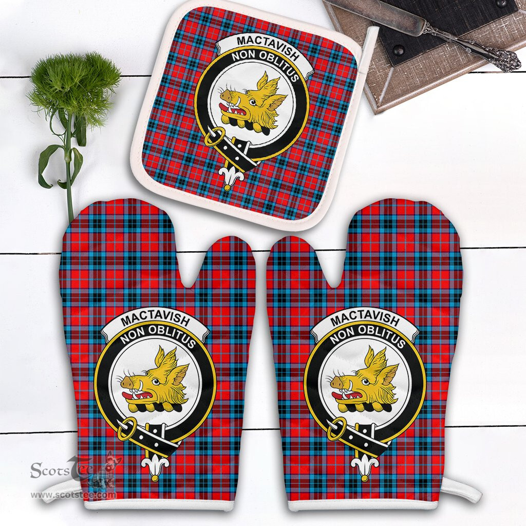 Scottish MacTavish Modern Clan Crest Tartan Oven Mitt And Pot Holder Set (2 Oven Mitts + 1 Pot Holder)
