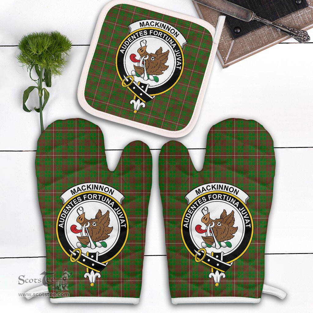 Scottish MacKinnon Hunting Modern Clan Crest Tartan Oven Mitt And Pot Holder Set (2 Oven Mitts + 1 Pot Holder)