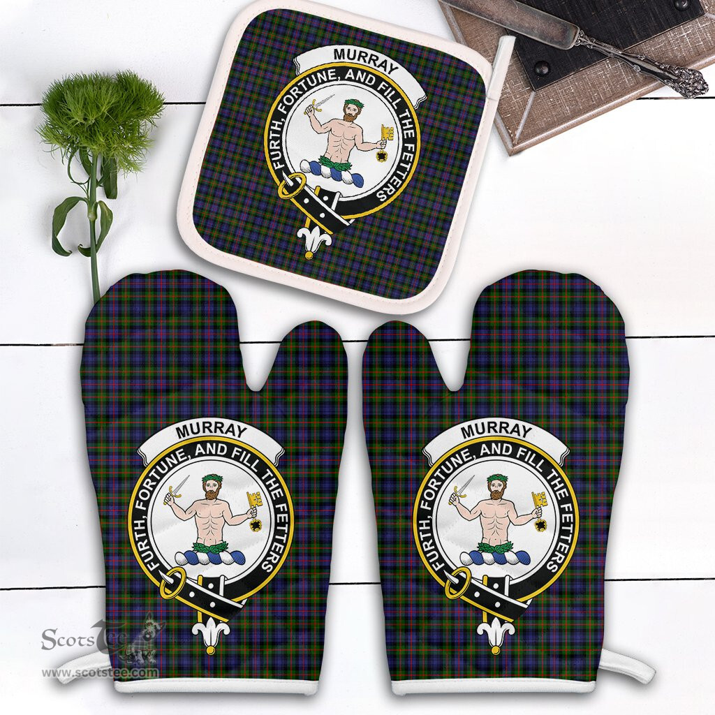 Scottish Murray Of Atholl Modern Clan Crest Tartan Oven Mitt And Pot Holder Set (2 Oven Mitts + 1 Pot Holder)