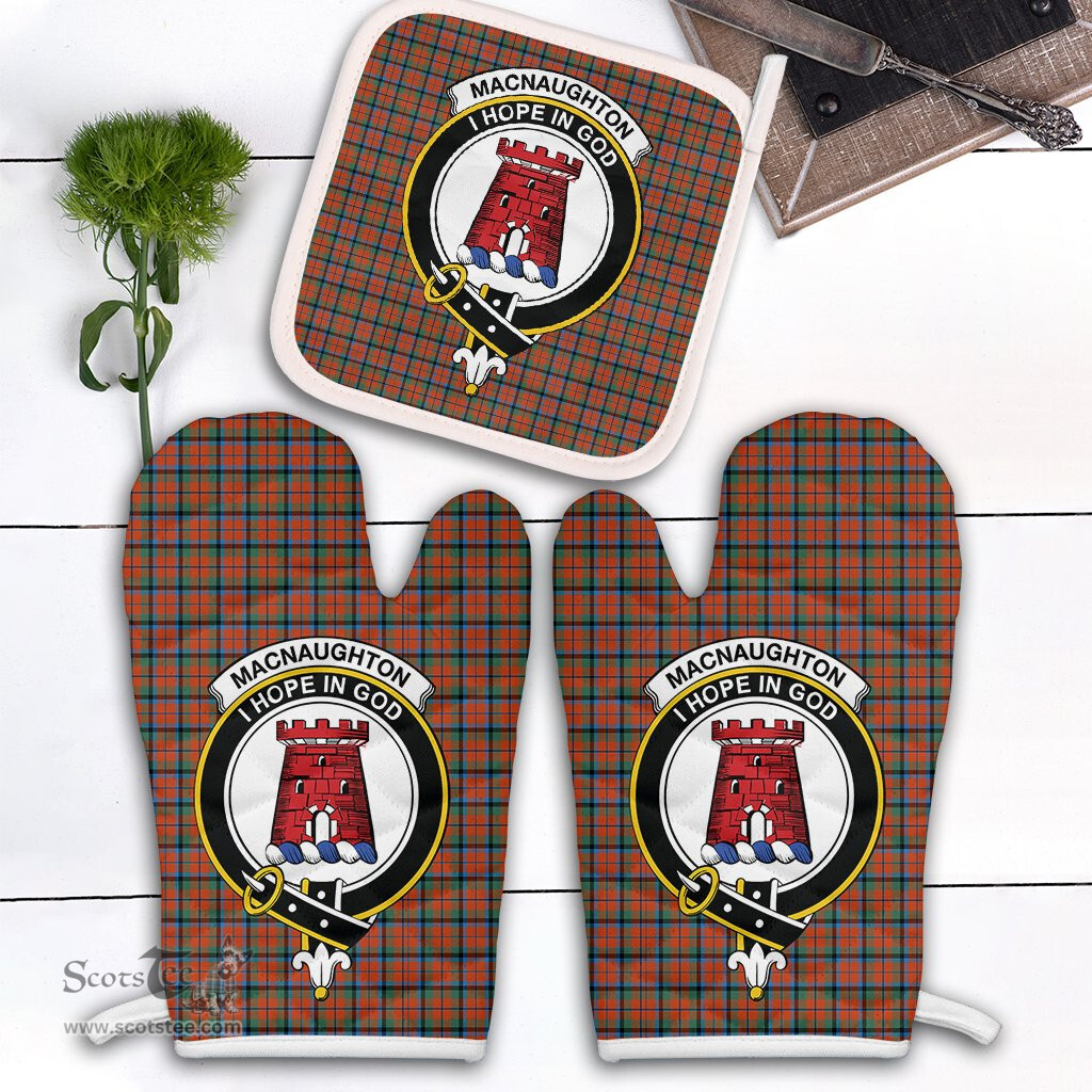 Scottish MacNaughton Ancient Clan Crest Tartan Oven Mitt And Pot Holder Set (2 Oven Mitts + 1 Pot Holder)