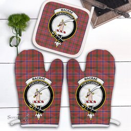 Scottish MacRae Ancient Clan Crest Tartan Oven Mitt And Pot Holder Set (2 Oven Mitts + 1 Pot Holder)