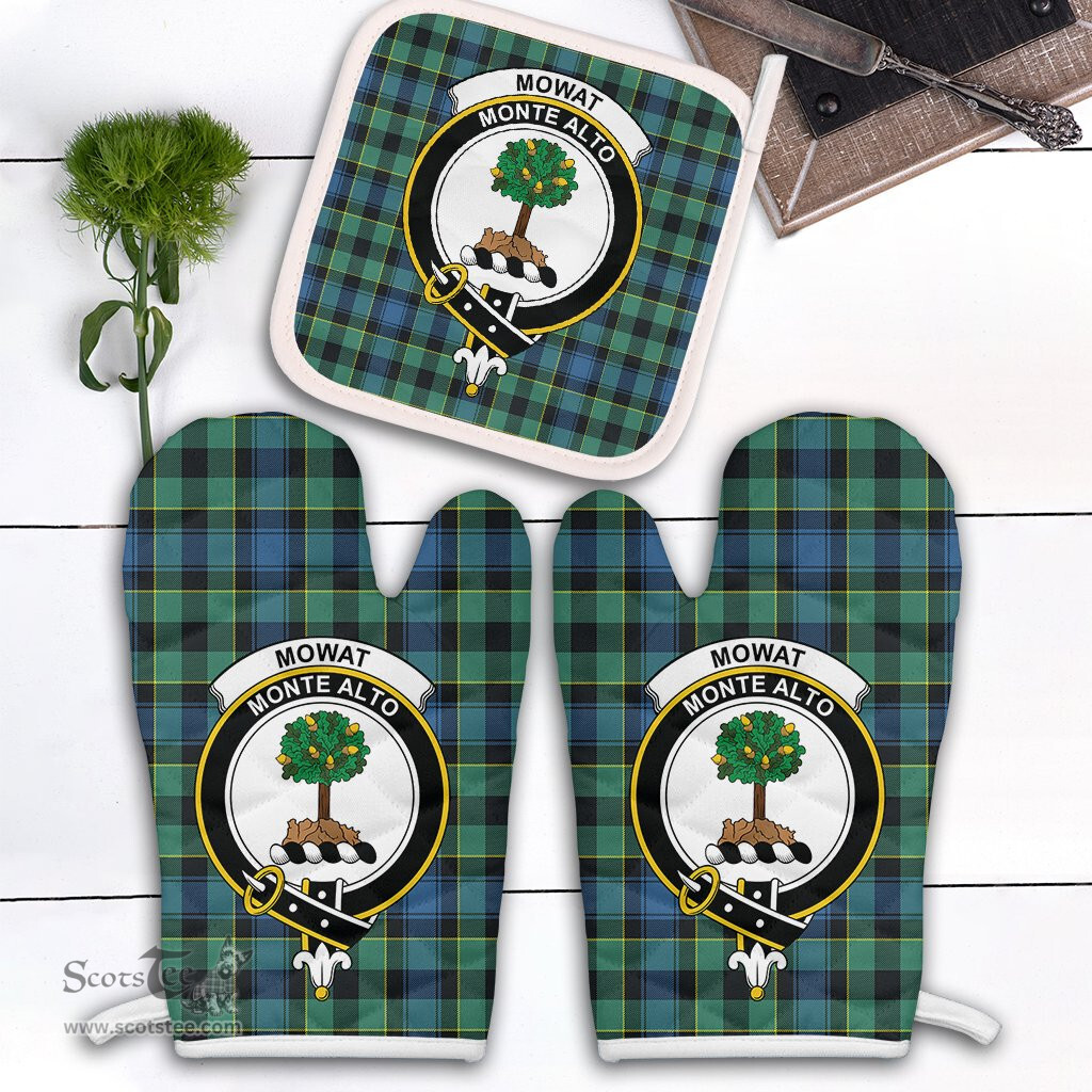 Scottish Mowat Clan Crest Tartan Oven Mitt And Pot Holder Set (2 Oven Mitts + 1 Pot Holder)