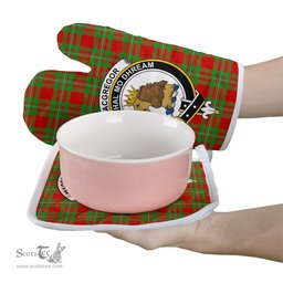 Scottish MacGregor Modern Clan Crest Tartan Oven Mitt And Pot Holder Set (2 Oven Mitts + 1 Pot Holder)