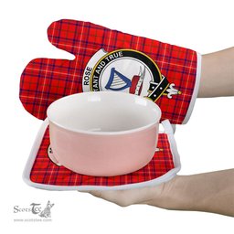 Scottish Rose Modern Clan Crest Tartan Oven Mitt And Pot Holder Set (2 Oven Mitts + 1 Pot Holder)