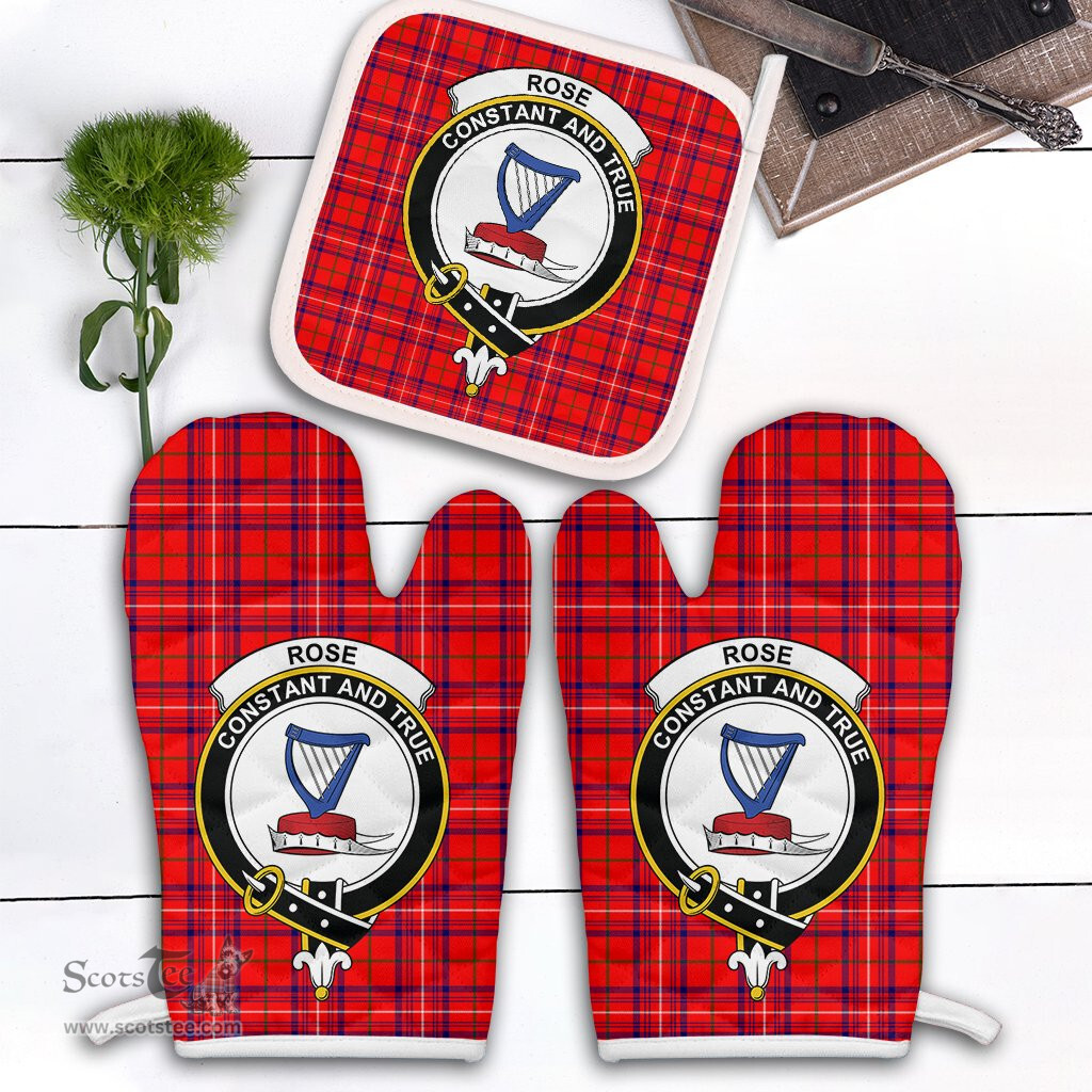 Scottish Rose Modern Clan Crest Tartan Oven Mitt And Pot Holder Set (2 Oven Mitts + 1 Pot Holder)