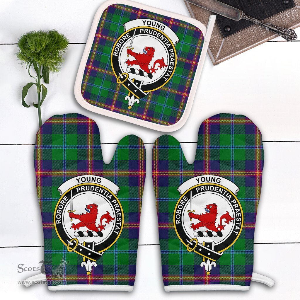 Scottish Young Modern Clan Crest Tartan Oven Mitt And Pot Holder Set (2 Oven Mitts + 1 Pot Holder)