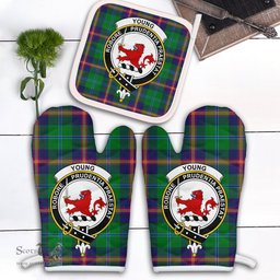 Scottish Young Modern Clan Crest Tartan Oven Mitt And Pot Holder Set (2 Oven Mitts + 1 Pot Holder)