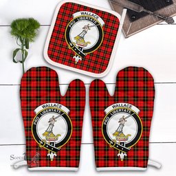 Scottish Wallace Hunting Red Clan Crest Tartan Oven Mitt And Pot Holder Set (2 Oven Mitts + 1 Pot Holder)