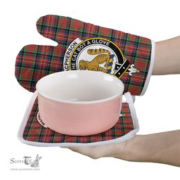 Scottish MacPherson Ancient Clan Crest Tartan Oven Mitt And Pot Holder Set (2 Oven Mitts + 1 Pot Holder)