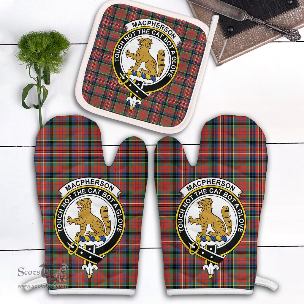 Scottish MacPherson Ancient Clan Crest Tartan Oven Mitt And Pot Holder Set (2 Oven Mitts + 1 Pot Holder)