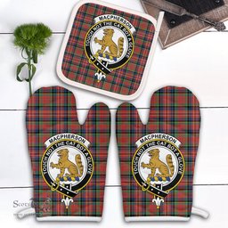 Scottish MacPherson Ancient Clan Crest Tartan Oven Mitt And Pot Holder Set (2 Oven Mitts + 1 Pot Holder)