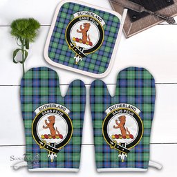 Scottish Sutherland Old Ancient Clan Crest Tartan Oven Mitt And Pot Holder Set (2 Oven Mitts + 1 Pot Holder)