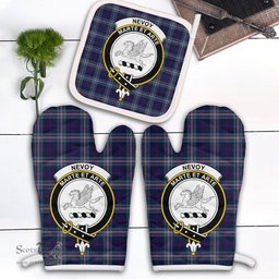 Scottish Nevoy Clan Crest Tartan Oven Mitt And Pot Holder Set (2 Oven Mitts + 1 Pot Holder)
