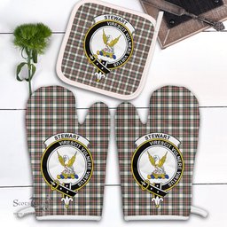 Scottish Stewart Dress Ancient Clan Crest Tartan Oven Mitt And Pot Holder Set (2 Oven Mitts + 1 Pot Holder)