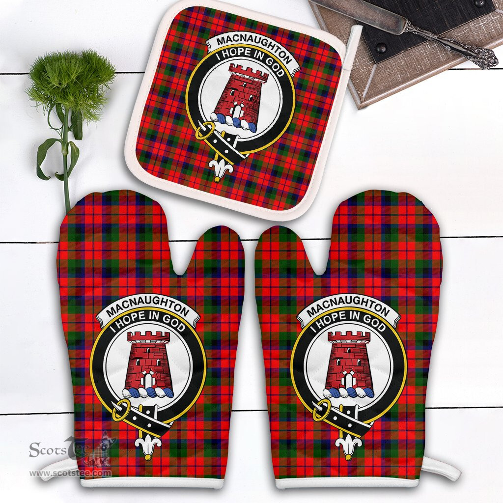 Scottish MacNaughton Modern Clan Crest Tartan Oven Mitt And Pot Holder Set (2 Oven Mitts + 1 Pot Holder)