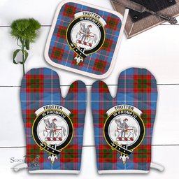 Scottish Trotter Clan Crest Tartan Oven Mitt And Pot Holder Set (2 Oven Mitts + 1 Pot Holder)