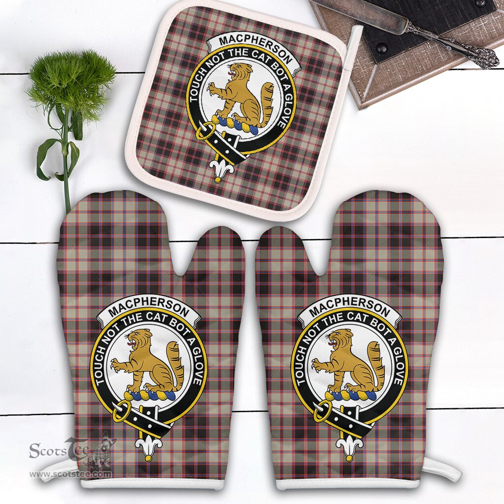 Scottish MacPherson Hunting Ancient Clan Crest Tartan Oven Mitt And Pot Holder Set (2 Oven Mitts + 1 Pot Holder)