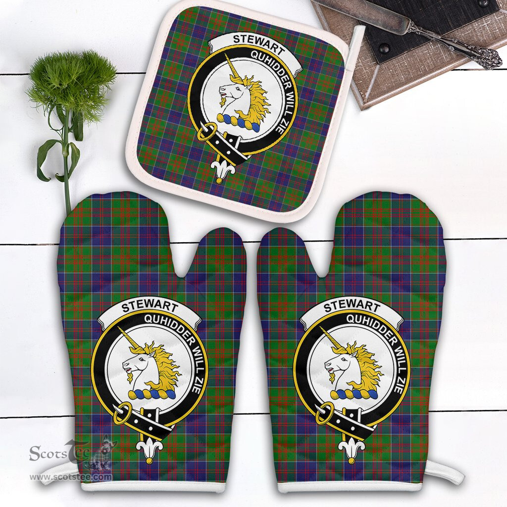 Scottish Stewart Of Appin Hunting Modern Clan Crest Tartan Oven Mitt And Pot Holder Set (2 Oven Mitts + 1 Pot Holder)