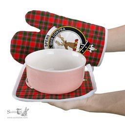 Scottish Spens Modern Clan Crest Tartan Oven Mitt And Pot Holder Set (2 Oven Mitts + 1 Pot Holder)