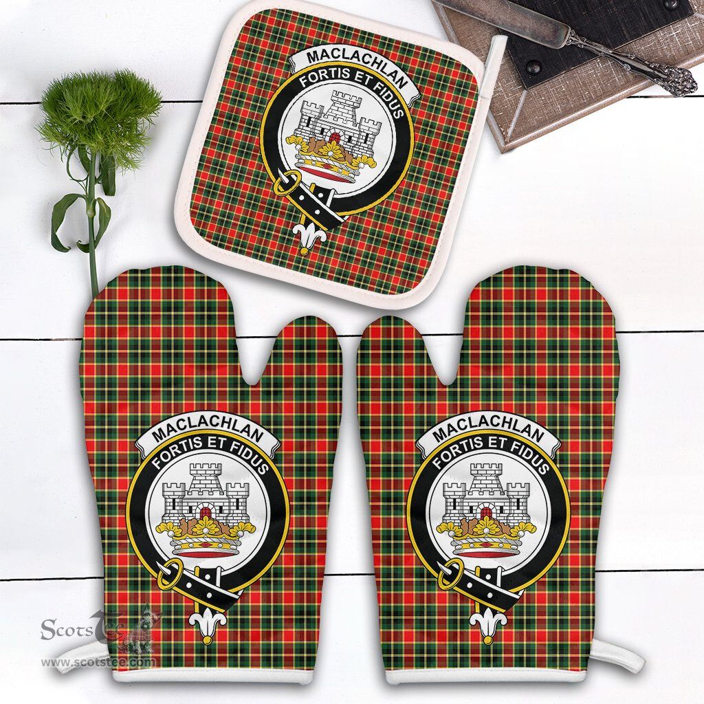 Scottish MacLachlan Hunting Modern Clan Crest Tartan Oven Mitt And Pot Holder Set (2 Oven Mitts + 1 Pot Holder)