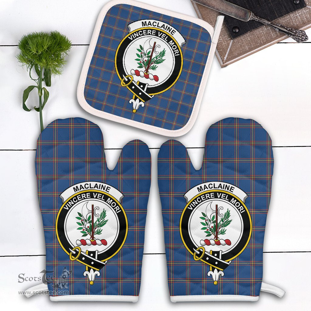 Scottish MacLaine Of Loch Buie Hunting Ancient Clan Crest Tartan Oven Mitt And Pot Holder Set (2 Oven Mitts + 1 Pot Holder)