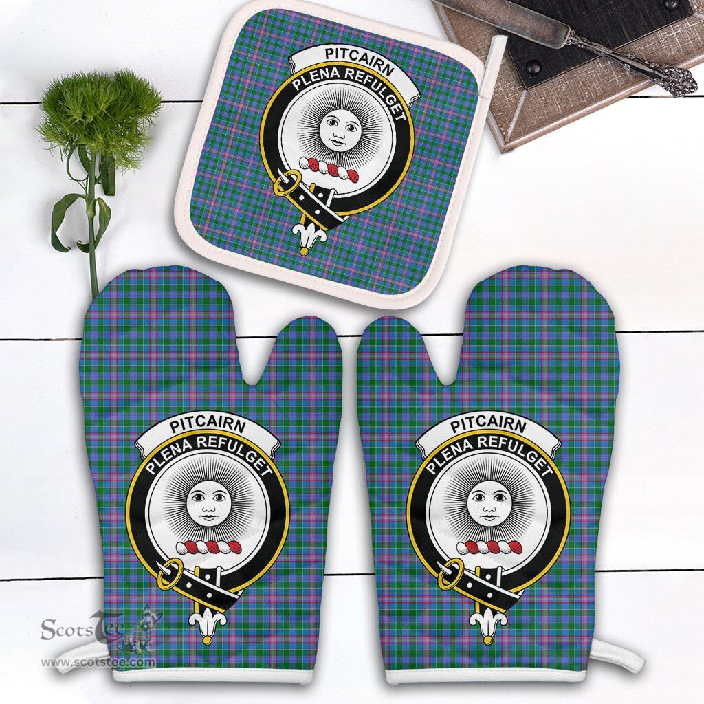 Scottish Pitcairn Hunting Clan Crest Tartan Oven Mitt And Pot Holder Set (2 Oven Mitts + 1 Pot Holder)