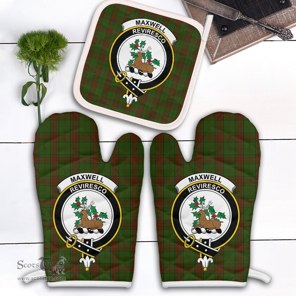 Scottish Maxwell Hunting Clan Crest Tartan Oven Mitt And Pot Holder Set (2 Oven Mitts + 1 Pot Holder)