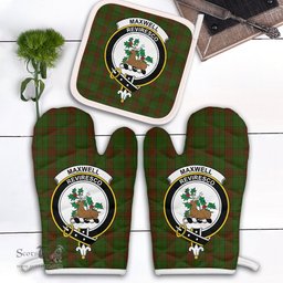 Scottish Maxwell Hunting Clan Crest Tartan Oven Mitt And Pot Holder Set (2 Oven Mitts + 1 Pot Holder)