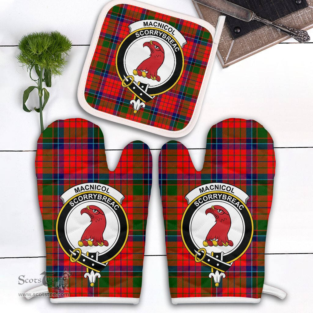 Scottish MacNicol Of Scorrybreac Clan Crest Tartan Oven Mitt And Pot Holder Set (2 Oven Mitts + 1 Pot Holder)