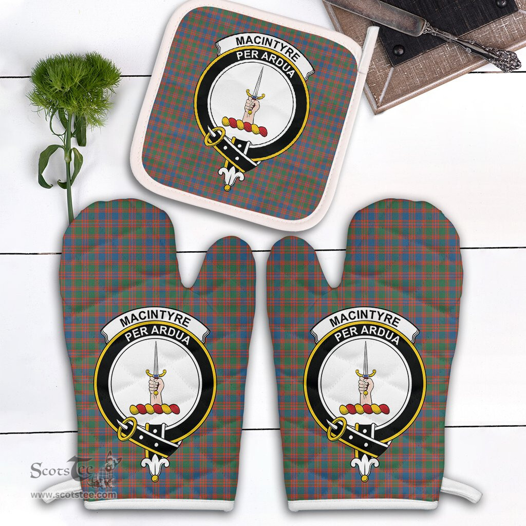 Scottish MacIntyre Ancient Clan Crest Tartan Oven Mitt And Pot Holder Set (2 Oven Mitts + 1 Pot Holder)