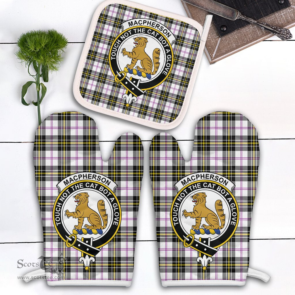 Scottish MacPherson Dress Modern Clan Crest Tartan Oven Mitt And Pot Holder Set (2 Oven Mitts + 1 Pot Holder)