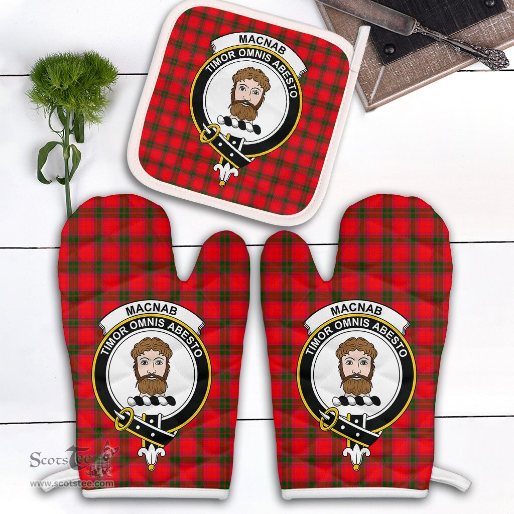 Scottish MacNab Modern Clan Crest Tartan Oven Mitt And Pot Holder Set (2 Oven Mitts + 1 Pot Holder)