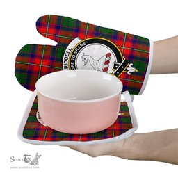 Scottish Riddell Clan Crest Tartan Oven Mitt And Pot Holder Set (2 Oven Mitts + 1 Pot Holder)