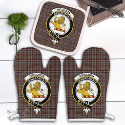 Scottish Nicolson Hunting Weathered Clan Crest Tartan Oven Mitt And Pot Holder Set (2 Oven Mitts + 1 Pot Holder)
