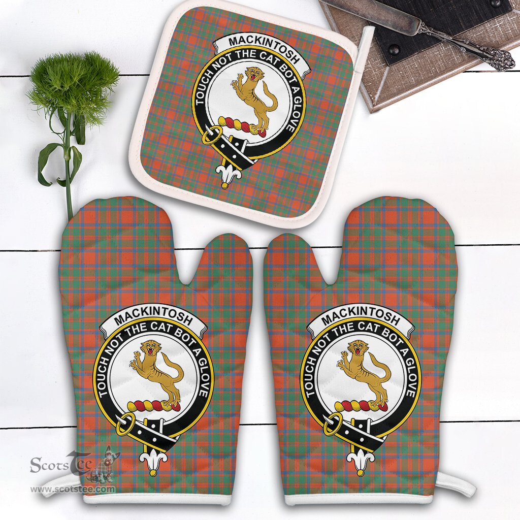 Scottish MacKintosh Ancient Clan Crest Tartan Oven Mitt And Pot Holder Set (2 Oven Mitts + 1 Pot Holder)