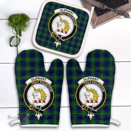 Scottish Oliphant Modern Clan Crest Tartan Oven Mitt And Pot Holder Set (2 Oven Mitts + 1 Pot Holder)