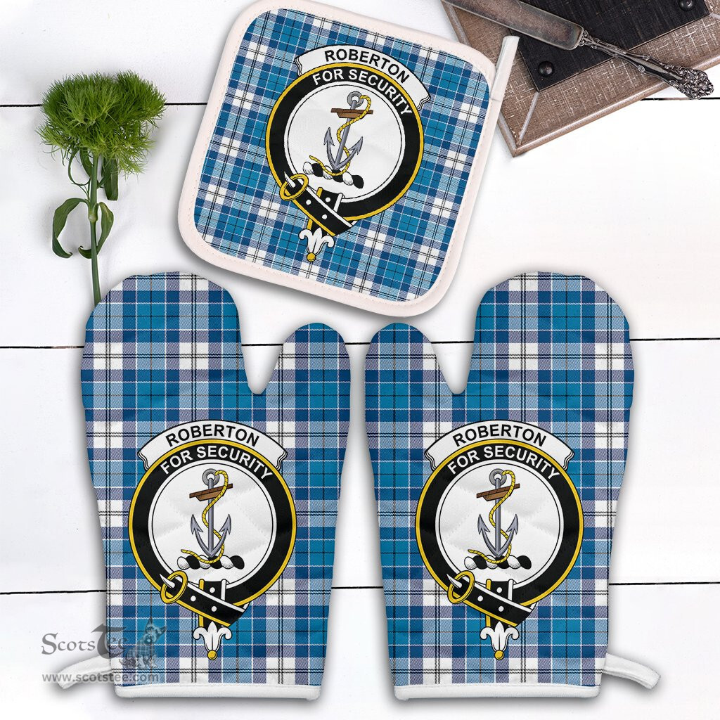 Scottish Roberton Clan Crest Tartan Oven Mitt And Pot Holder Set (2 Oven Mitts + 1 Pot Holder)