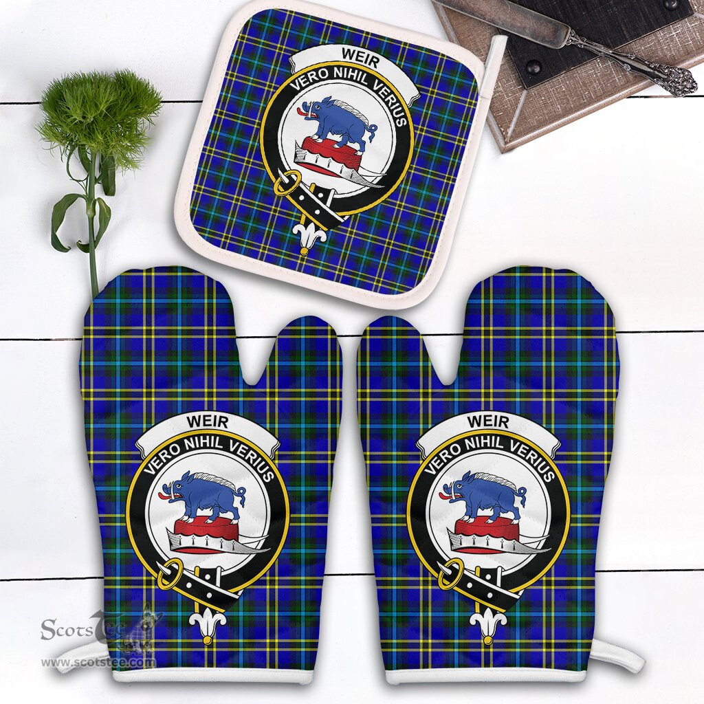 Scottish Weir Modern Clan Crest Tartan Oven Mitt And Pot Holder Set (2 Oven Mitts + 1 Pot Holder)
