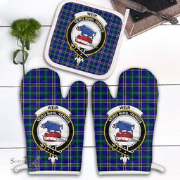 Scottish Weir Modern Clan Crest Tartan Oven Mitt And Pot Holder Set (2 Oven Mitts + 1 Pot Holder)