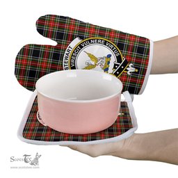 Scottish Stewart Black Clan Crest Tartan Oven Mitt And Pot Holder Set (2 Oven Mitts + 1 Pot Holder)