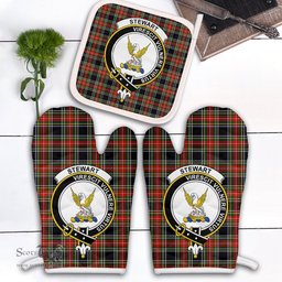 Scottish Stewart Black Clan Crest Tartan Oven Mitt And Pot Holder Set (2 Oven Mitts + 1 Pot Holder)