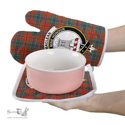 Scottish MacLean Of Duart Ancient Clan Crest Tartan Oven Mitt And Pot Holder Set (2 Oven Mitts + 1 Pot Holder)