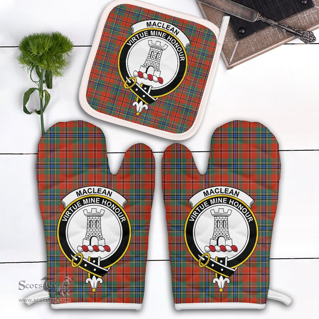 Scottish MacLean Of Duart Ancient Clan Crest Tartan Oven Mitt And Pot Holder Set (2 Oven Mitts + 1 Pot Holder)