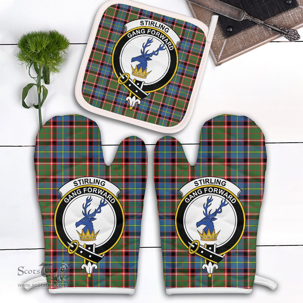 Scottish Stirling Bannockburn Clan Crest Tartan Oven Mitt And Pot Holder Set (2 Oven Mitts + 1 Pot Holder)