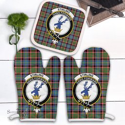 Scottish Stirling Bannockburn Clan Crest Tartan Oven Mitt And Pot Holder Set (2 Oven Mitts + 1 Pot Holder)