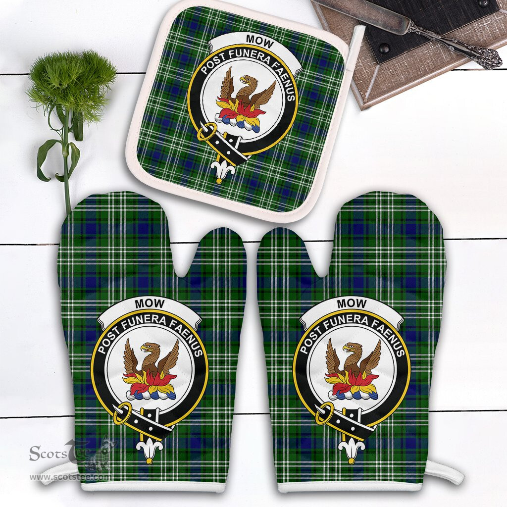 Scottish Mow Clan Crest Tartan Oven Mitt And Pot Holder Set (2 Oven Mitts + 1 Pot Holder)